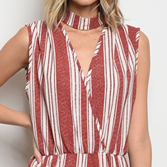 LAST ONE!! Burgundy Ivory Stripe Wide Leg Jumpsuit - Picture 3 of 4